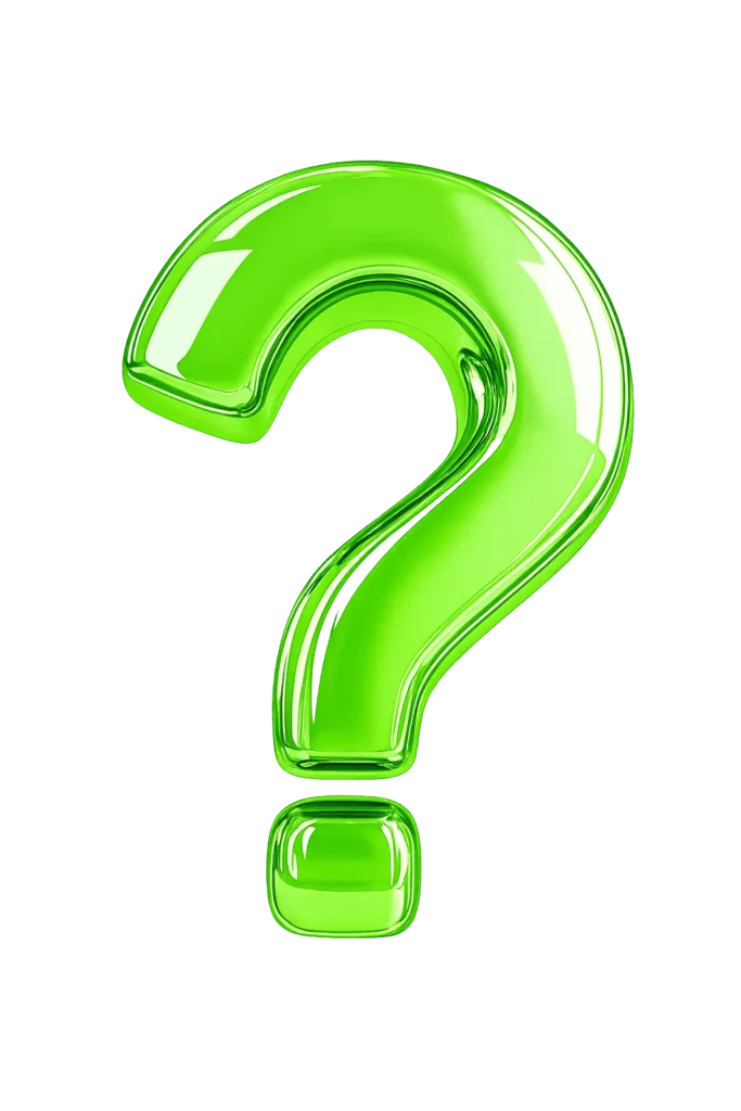 A green question mark graphic representing consulting inquiries answered by digital marketing services in Mannarkkad.