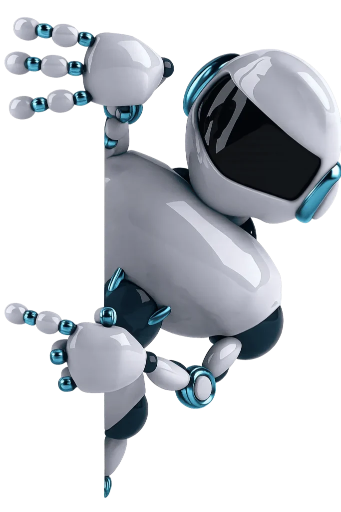 A futuristic robot character peeking up from a banner for ZEEDOT , the best digital marketing services in Palakkad